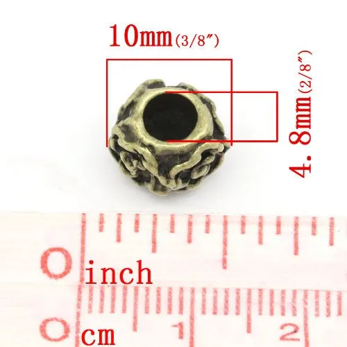 Bronze Plated Flower Carved on European Bead Compatible for Most European Snake Chain Bracelet
