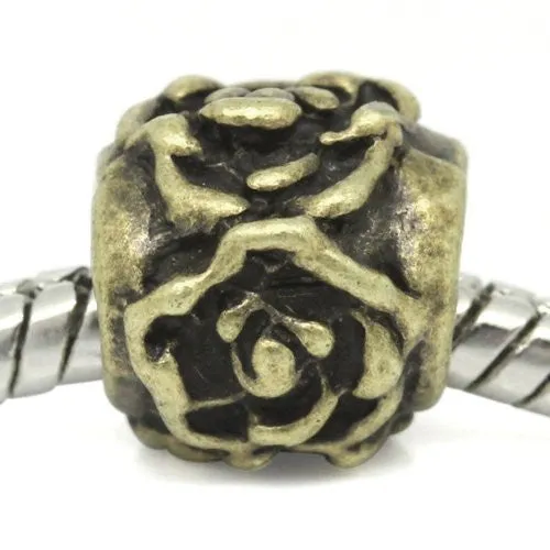 Bronze Plated Flower Carved on European Bead Compatible for Most European Snake Chain Bracelet