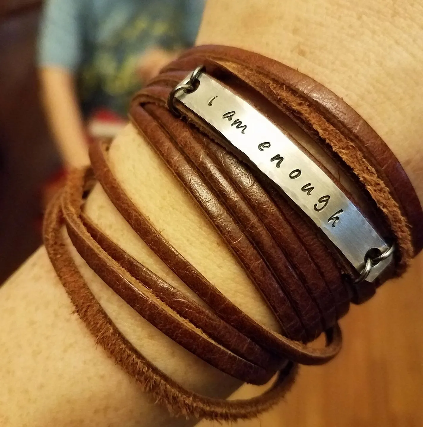 Brown Leather Wrap Bracelet, Choose Your Phrase, adjustable