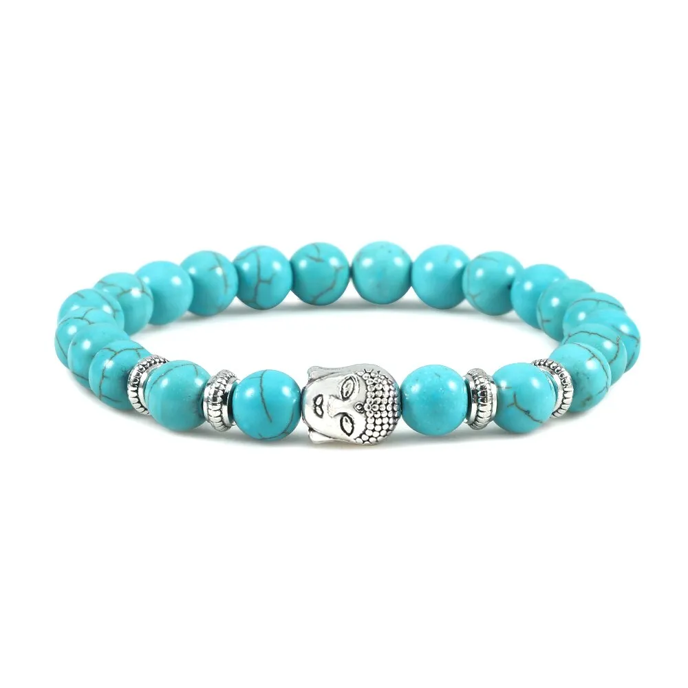 Buddha Head Bracelet Natural Onyx Lava Beads Bangle