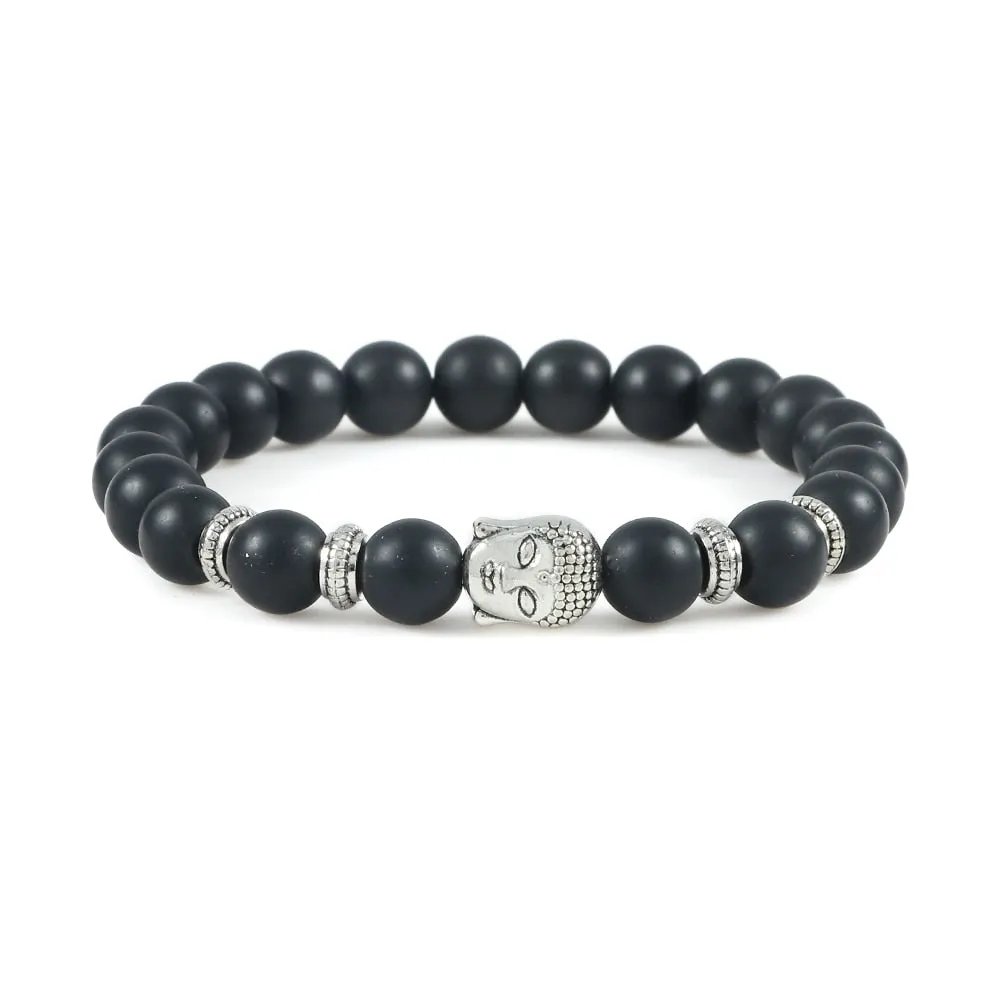 Buddha Head Bracelet Natural Onyx Lava Beads Bangle