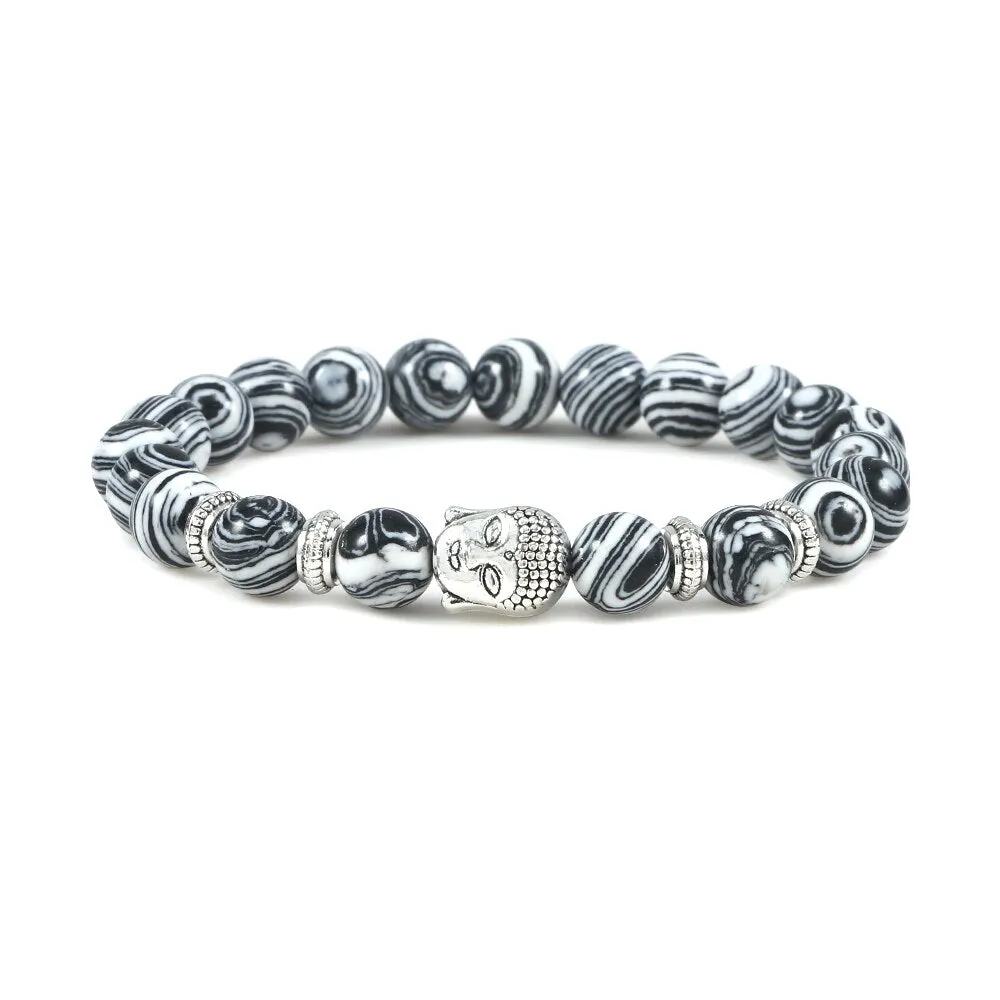 Buddha Head Bracelet Natural Onyx Lava Beads Bangle