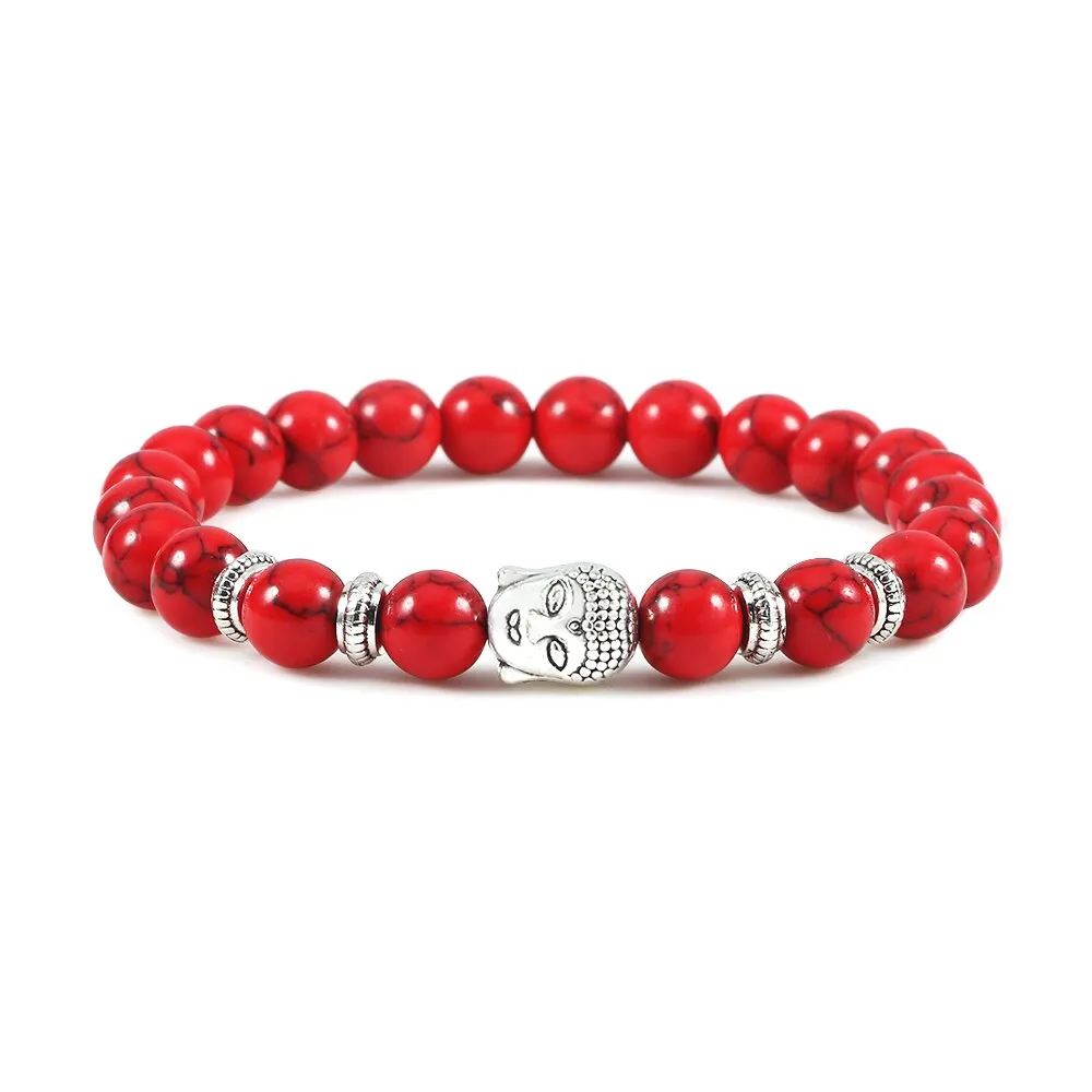 Buddha Head Bracelet Natural Onyx Lava Beads Bangle