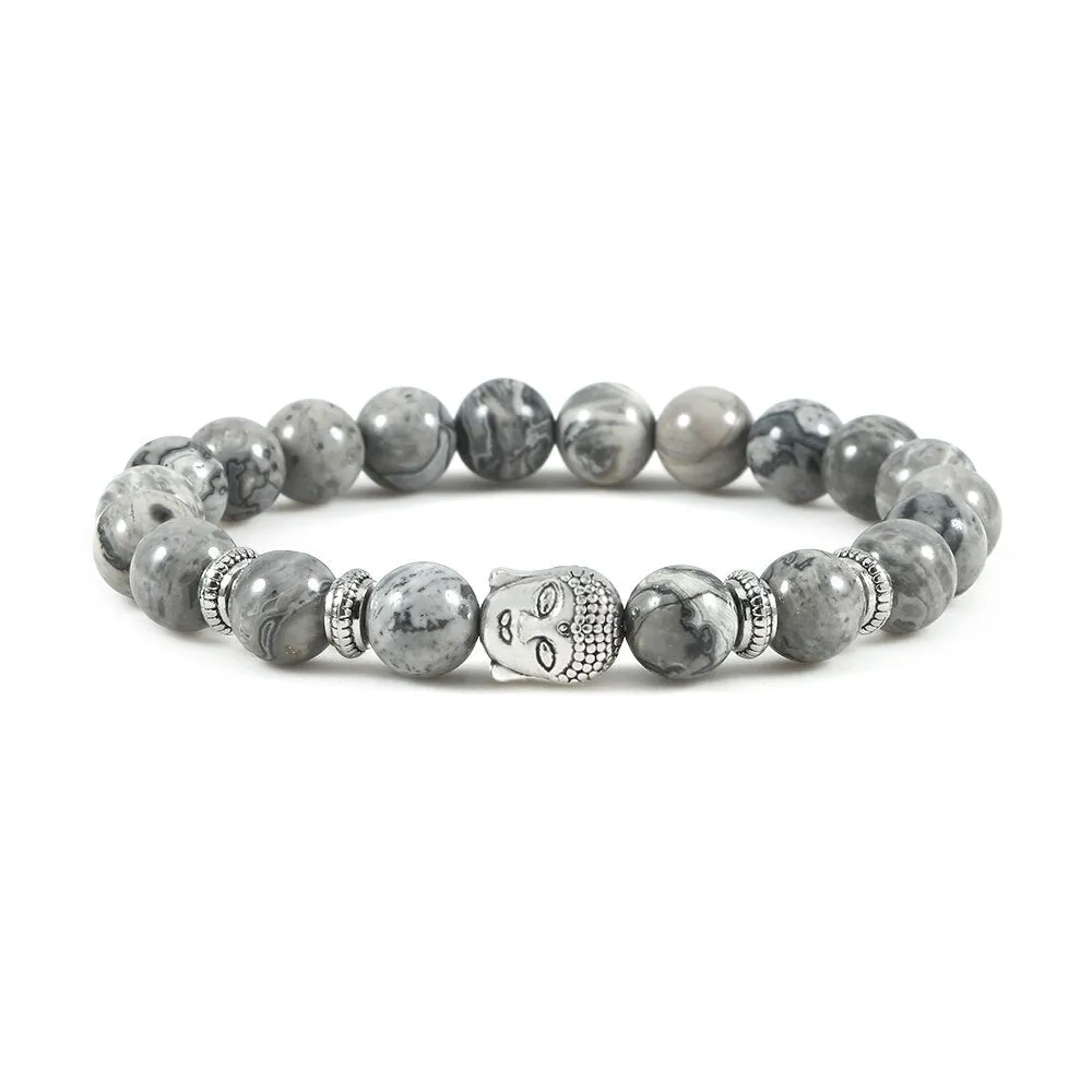 Buddha Head Bracelet Natural Onyx Lava Beads Bangle