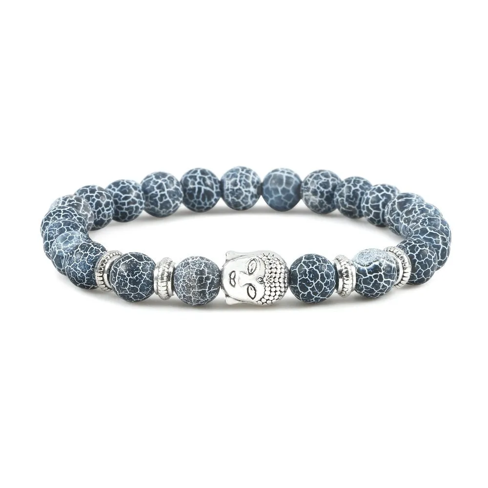 Buddha Head Bracelet Natural Onyx Lava Beads Bangle