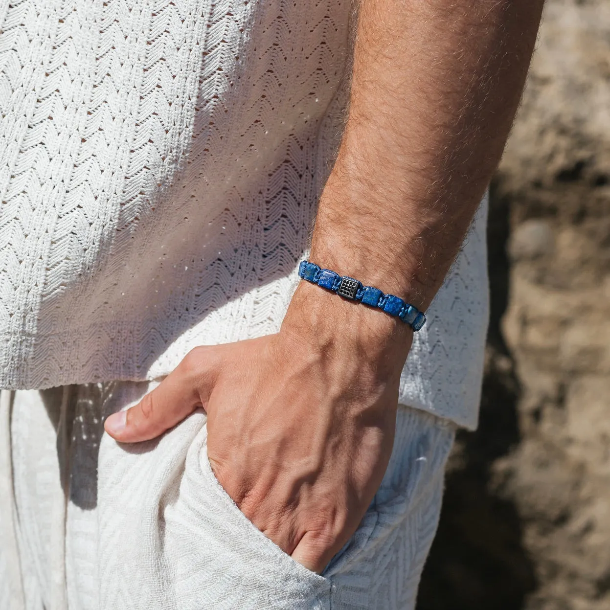Bundle of 3 Square Bead Lapis Lazuli Bracelets