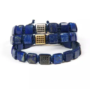 Bundle of 3 Square Bead Lapis Lazuli Bracelets