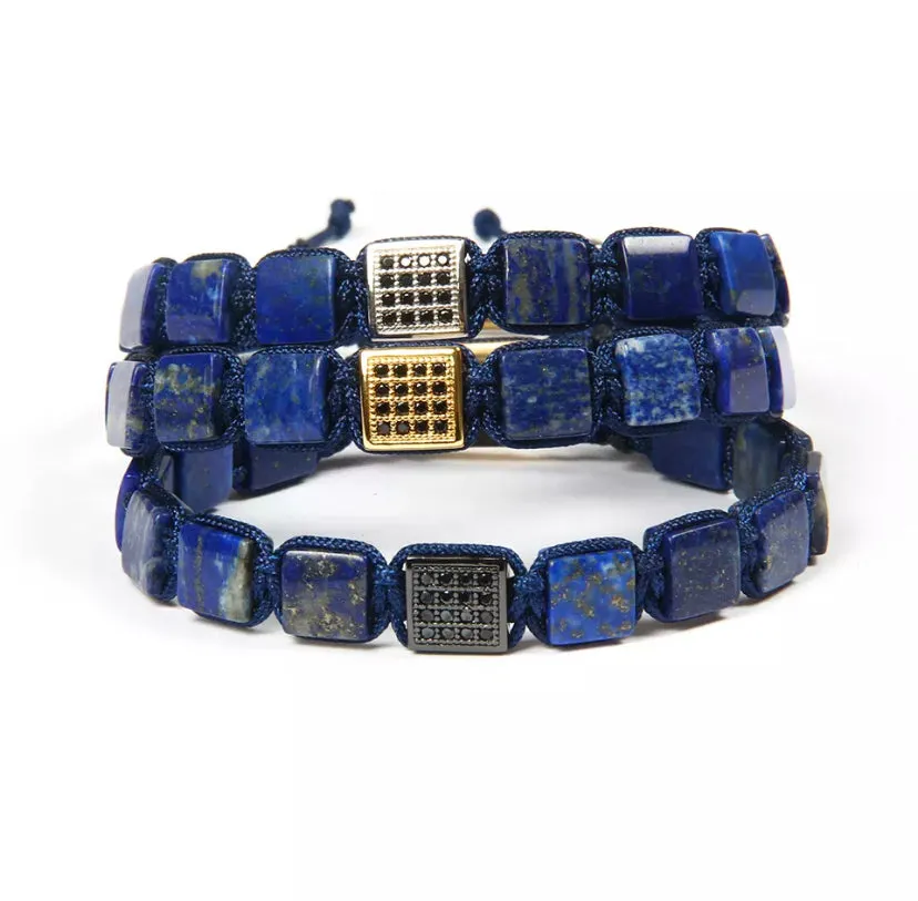 Bundle of 3 Square Bead Lapis Lazuli Bracelets