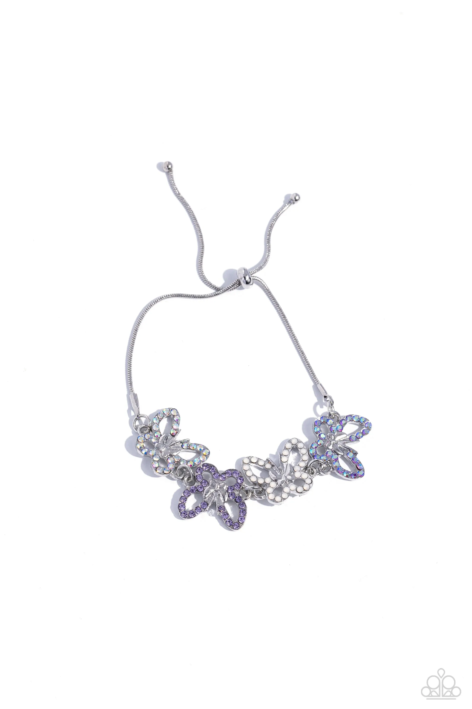 Butterfly Belonging - Purple - Opalescent and Iridescent Rhinestone Paparazzi Lariat Bracelet