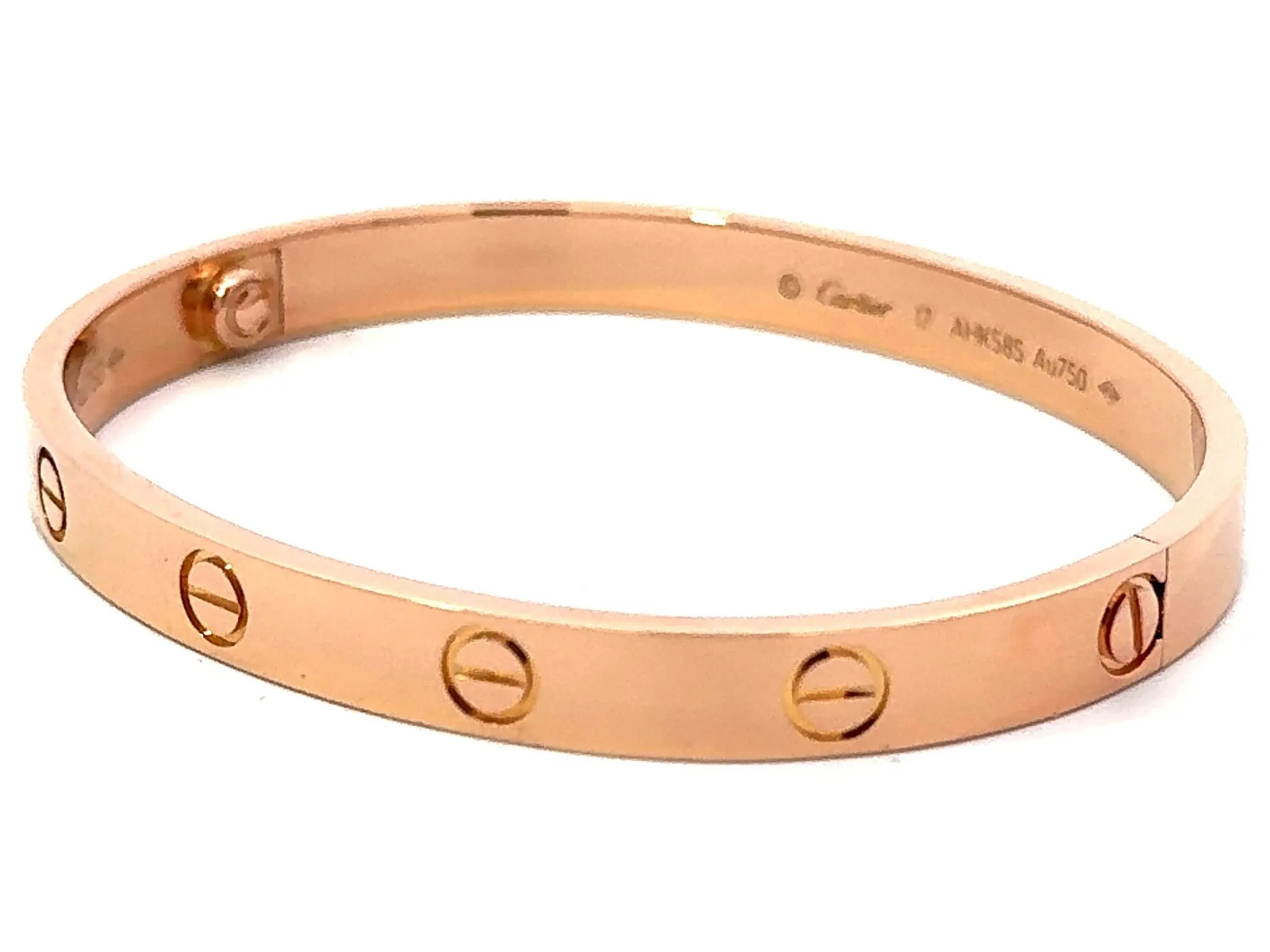Cartier Love Bracelet 18K Rose Gold Size 17 With Box and Papers