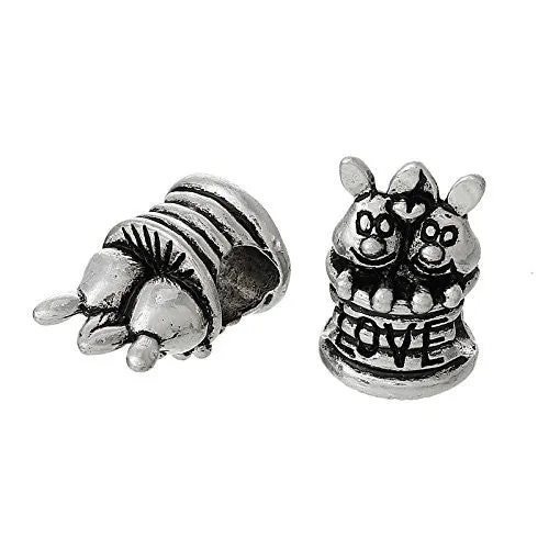 Carved Love Rabbits Bead Compatible for Most European Snake Chain Bracelet