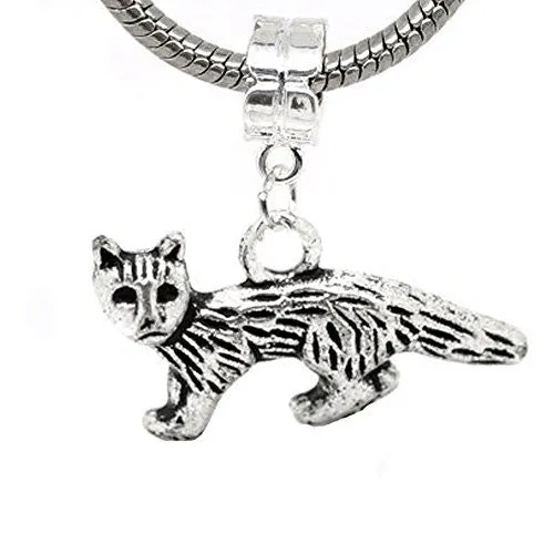 Cat Charm Dangle European Bead Compatible for Most European Snake Chain Bracelet
