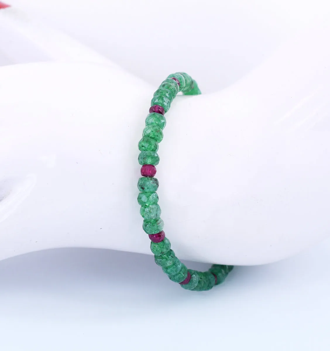 Certified Emerald Gemstone & Ruby Bead Bracelet, Great Shine & Luster
