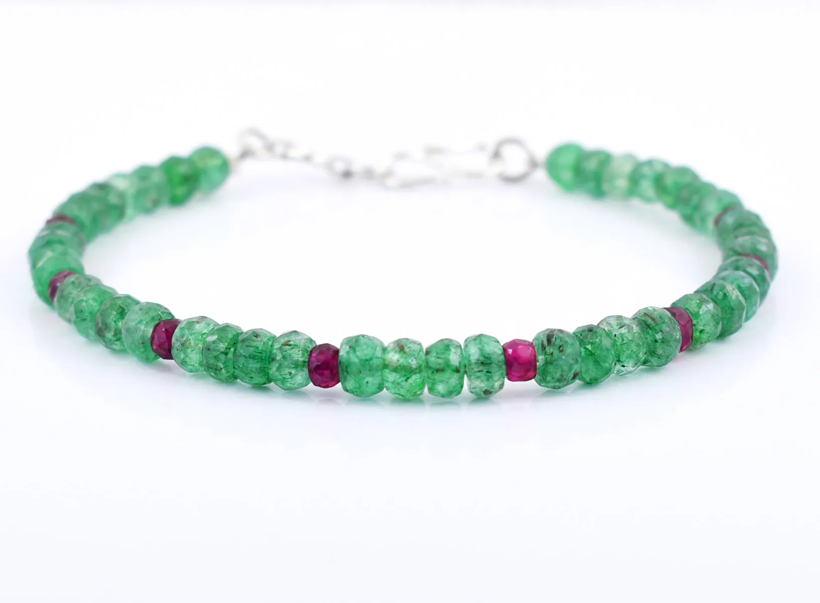 Certified Emerald Gemstone & Ruby Bead Bracelet, Great Shine & Luster