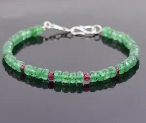 Certified Emerald Gemstone & Ruby Bead Bracelet, Great Shine & Luster