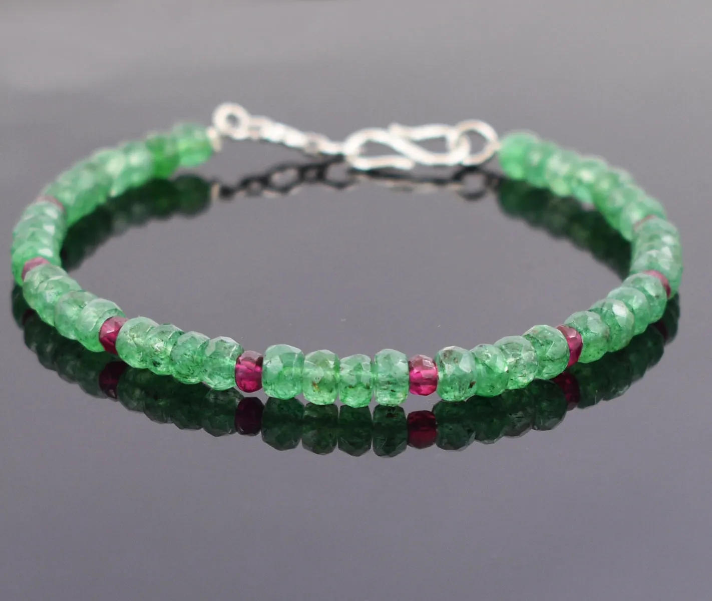 Certified Emerald Gemstone & Ruby Bead Bracelet, Great Shine & Luster