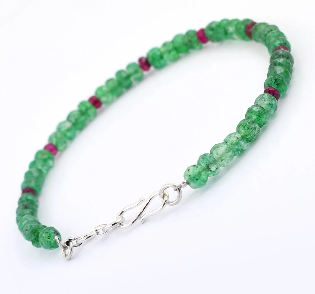 Certified Emerald Gemstone & Ruby Bead Bracelet, Great Shine & Luster