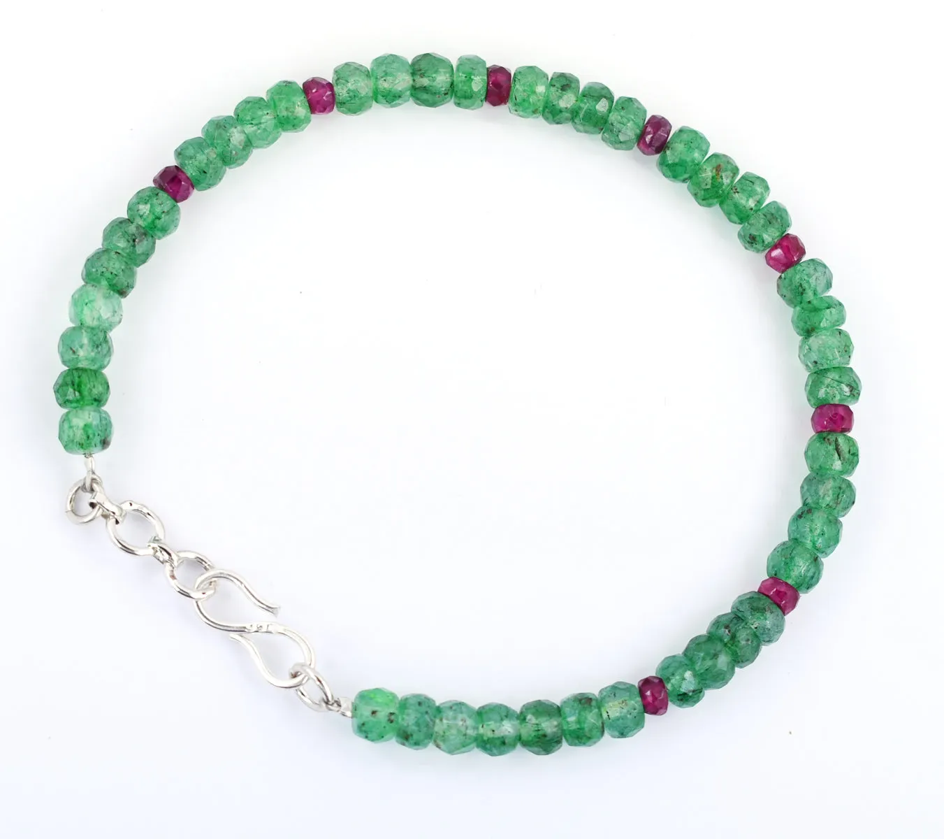 Certified Emerald Gemstone & Ruby Bead Bracelet, Great Shine & Luster