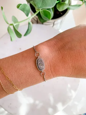 Charcoal Druzy Silver Bolo Bracelet