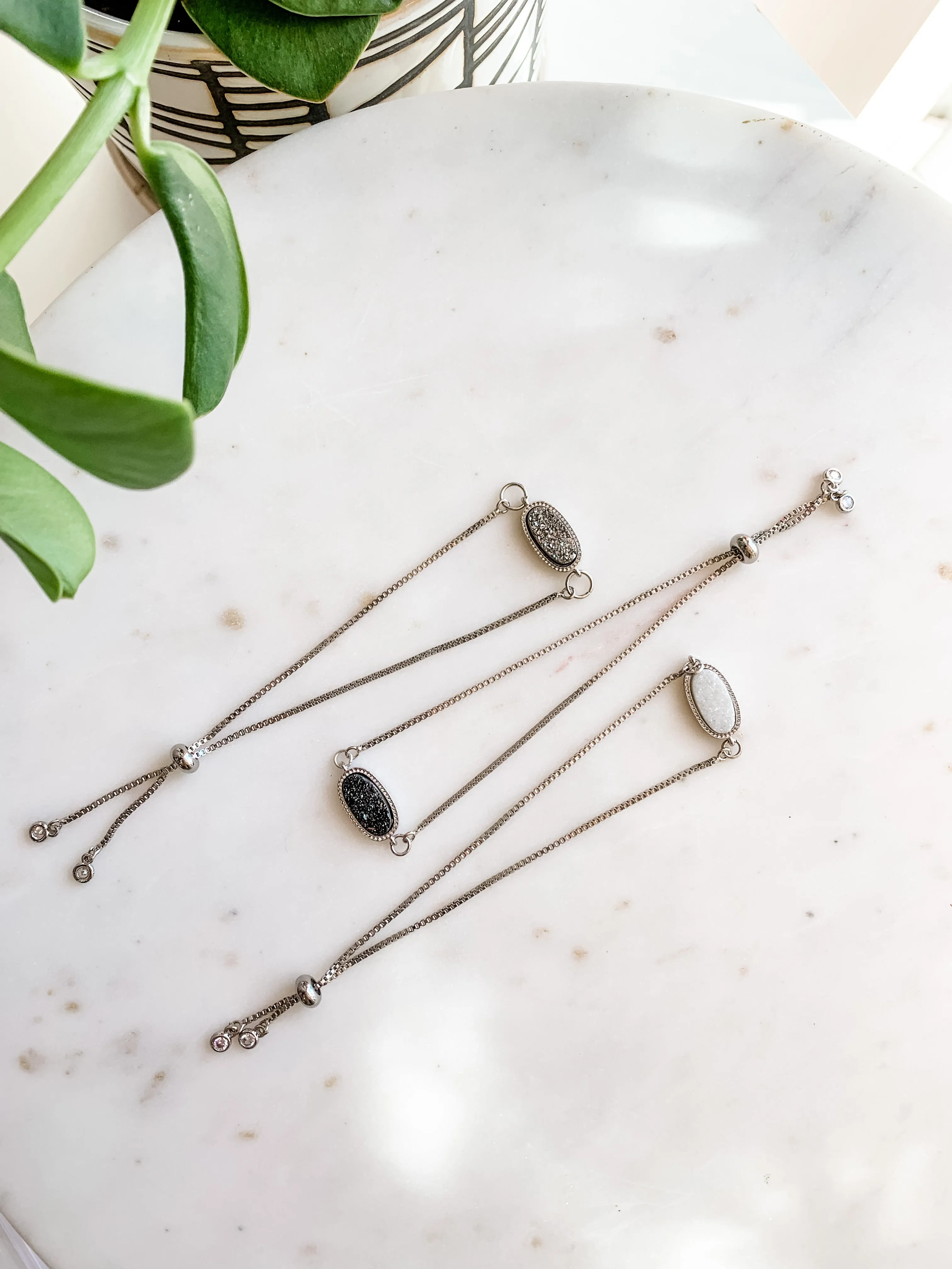 Charcoal Druzy Silver Bolo Bracelet