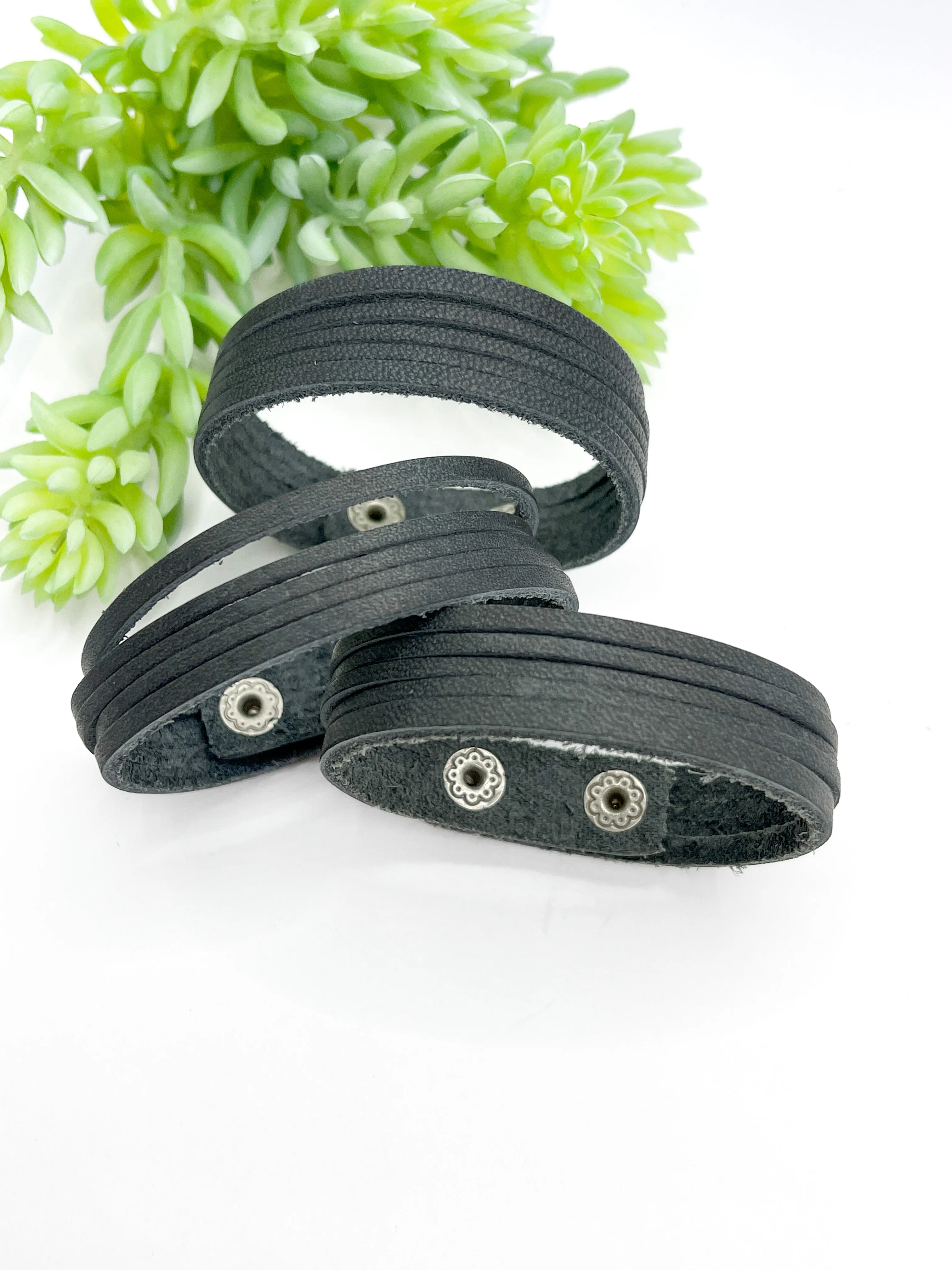 Charcoal Grey MiNi Wrap Personalized Leather Bracelet | Women Teens | Adjustable