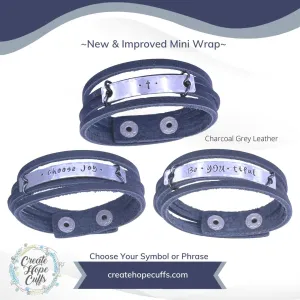 Charcoal Grey MiNi Wrap Personalized Leather Bracelet | Women Teens | Adjustable