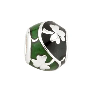 Charm Bead Shamrock Green & Black Enamel in Sterling Silver S80125