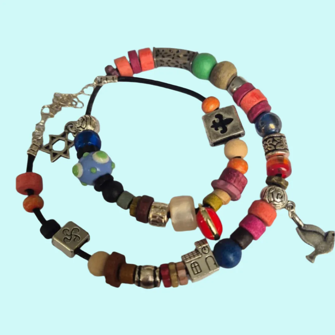 Charms bracelet  star of David wrapped bracelet on a leather cord