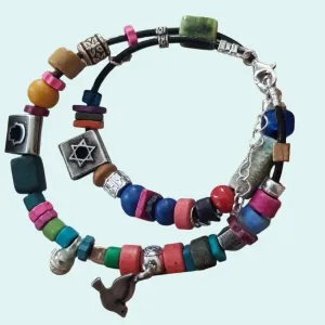 Charms bracelet  star of David wrapped bracelet on a leather cord