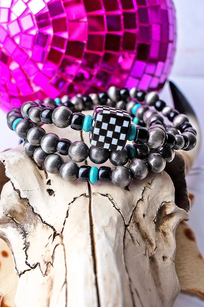 Checkered Cube Beaded Bracelet Set