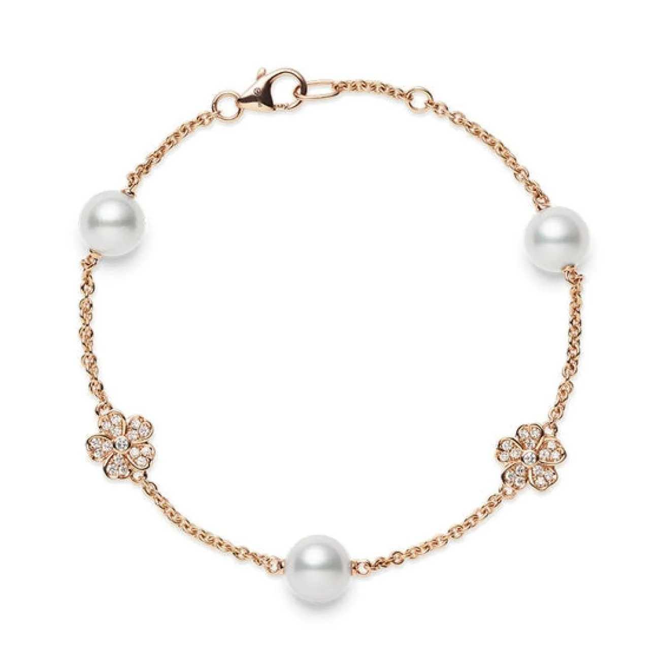 Cherry Blossom 18K Pink Gold Akoya Cultured Pearl & Diamond Bracelet