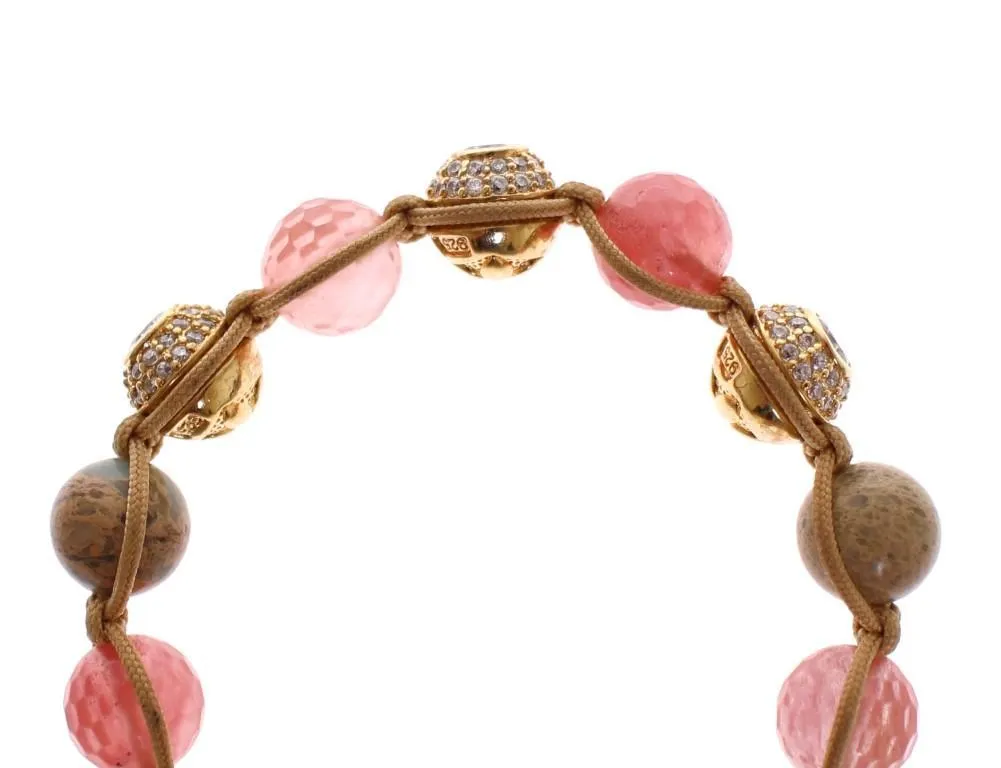 Cherry Quartz Opal CZ 18K Gold 925 Silver Bracelet