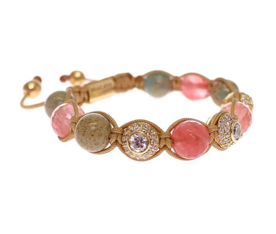 Cherry Quartz Opal CZ 18K Gold 925 Silver Bracelet