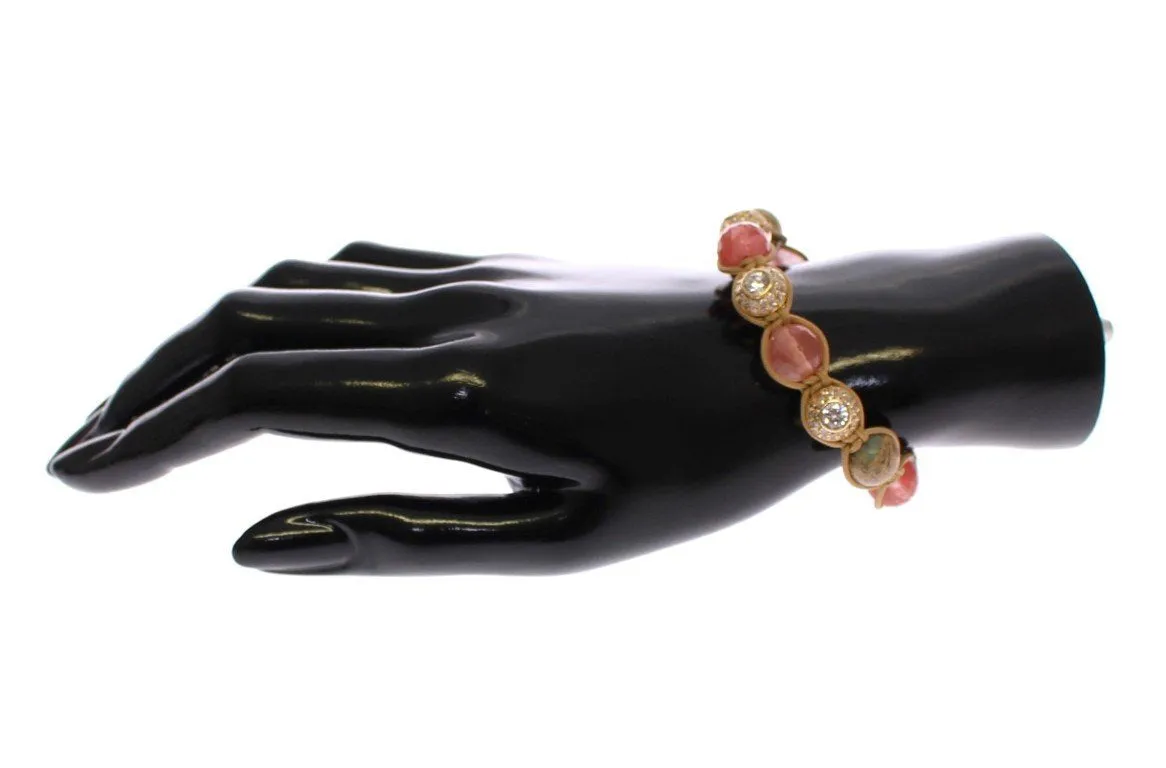 Cherry Quartz Opal CZ 18K Gold 925 Silver Bracelet