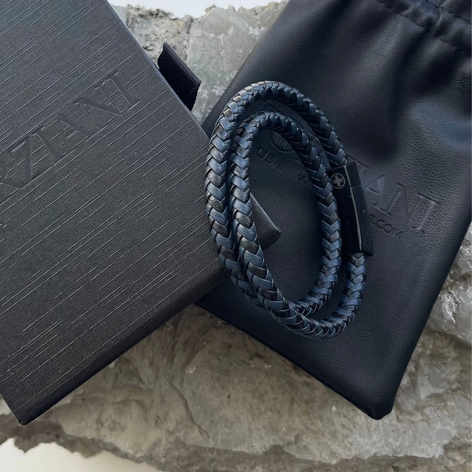 Chevron Braided Italian Leather Wrap Bracelet