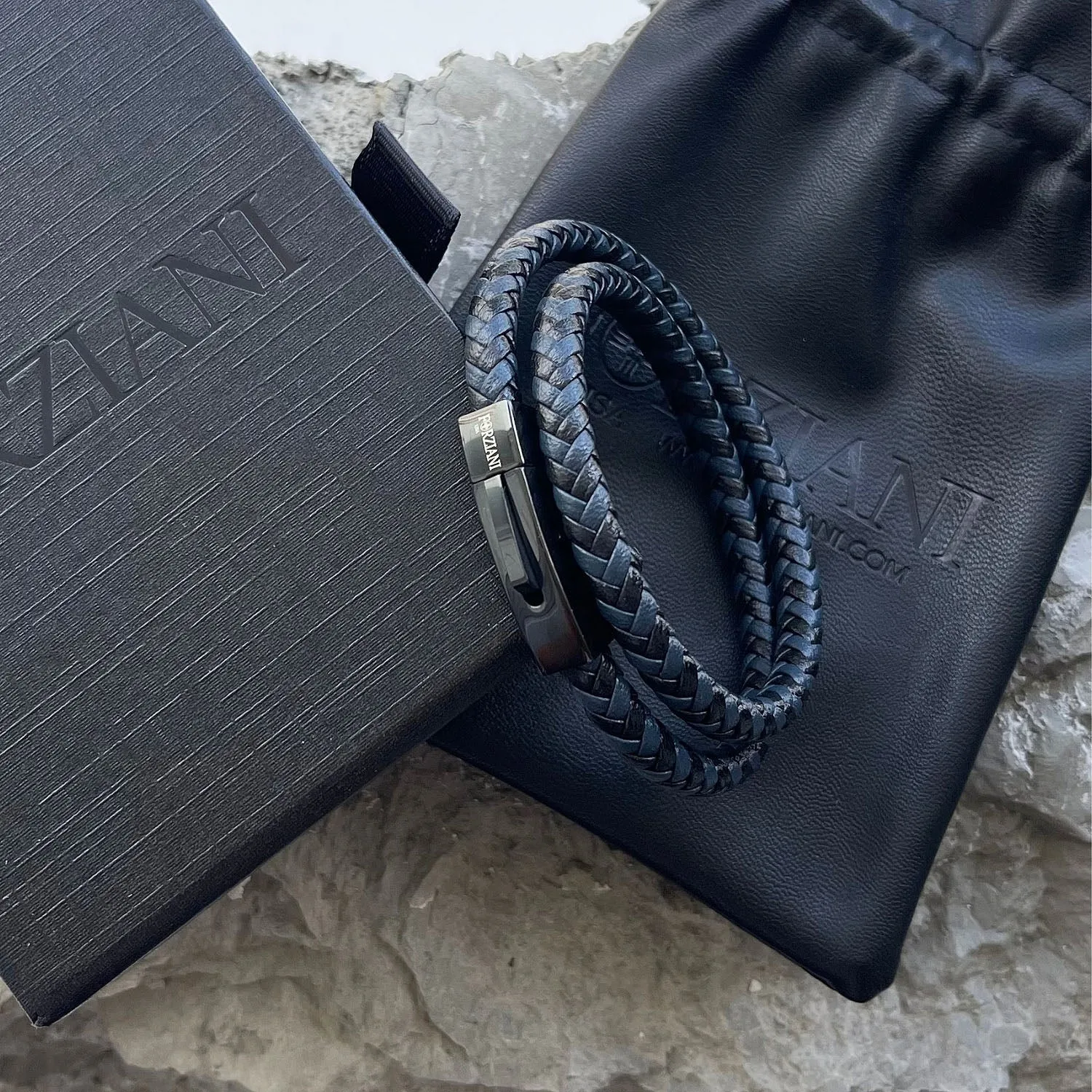 Chevron Braided Italian Leather Wrap Bracelet