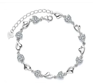 Children's and Teens' Bracelets:  Sterling Silver Clear CZ and Sweetheart Bracelets 16cm