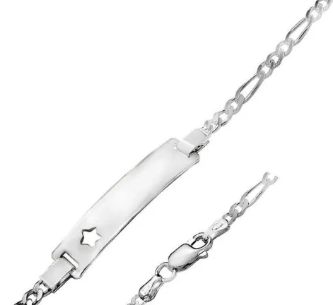 Children's Bracelets:  Sterling Silver Traditional ID Bracelets with Cut Out Star