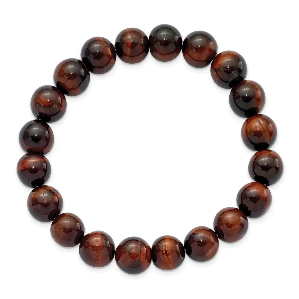 Chisel 10mm Red Tiger's Eye Agate Beaded Stretch Bracelet