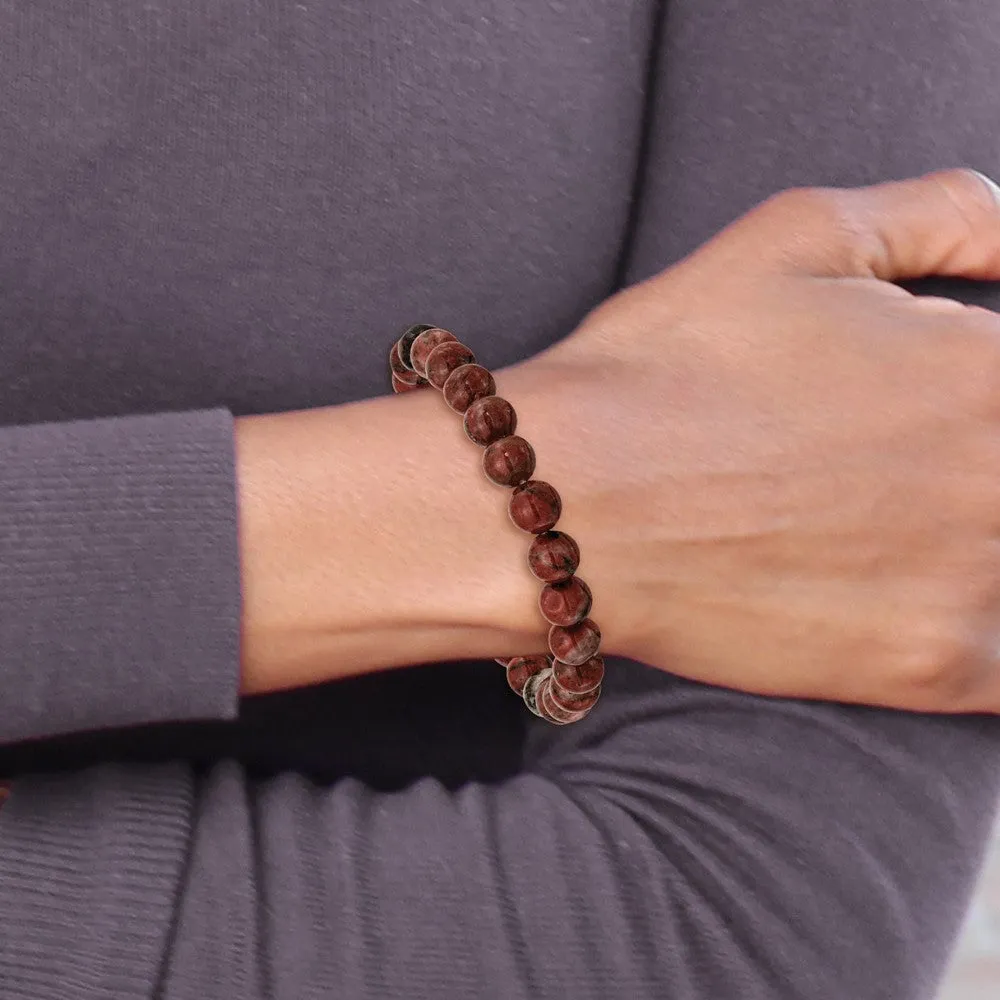 Chisel 8mm Sesame Red Agate Beaded Stretch Bracelet