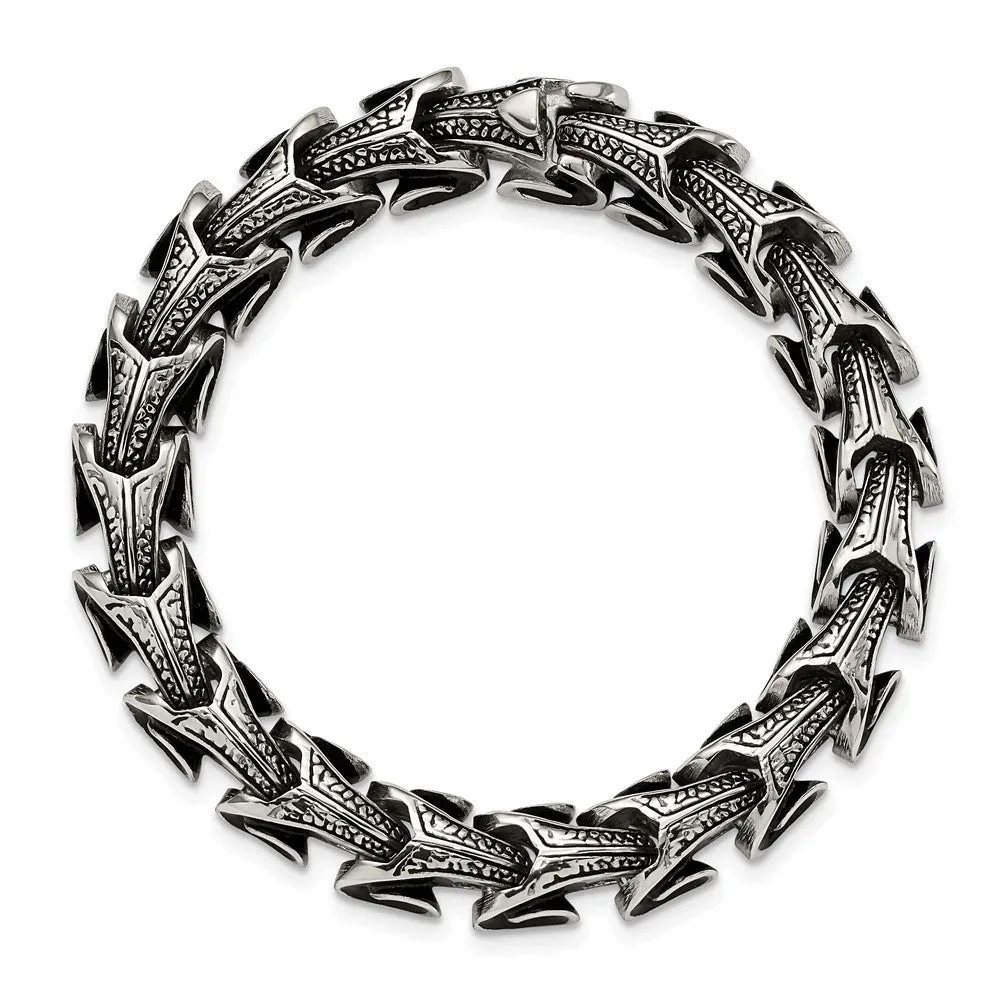 Chisel Stainless Steel Antiqued and Polished 8.5 inch Dragon Scale Link Bracelet
