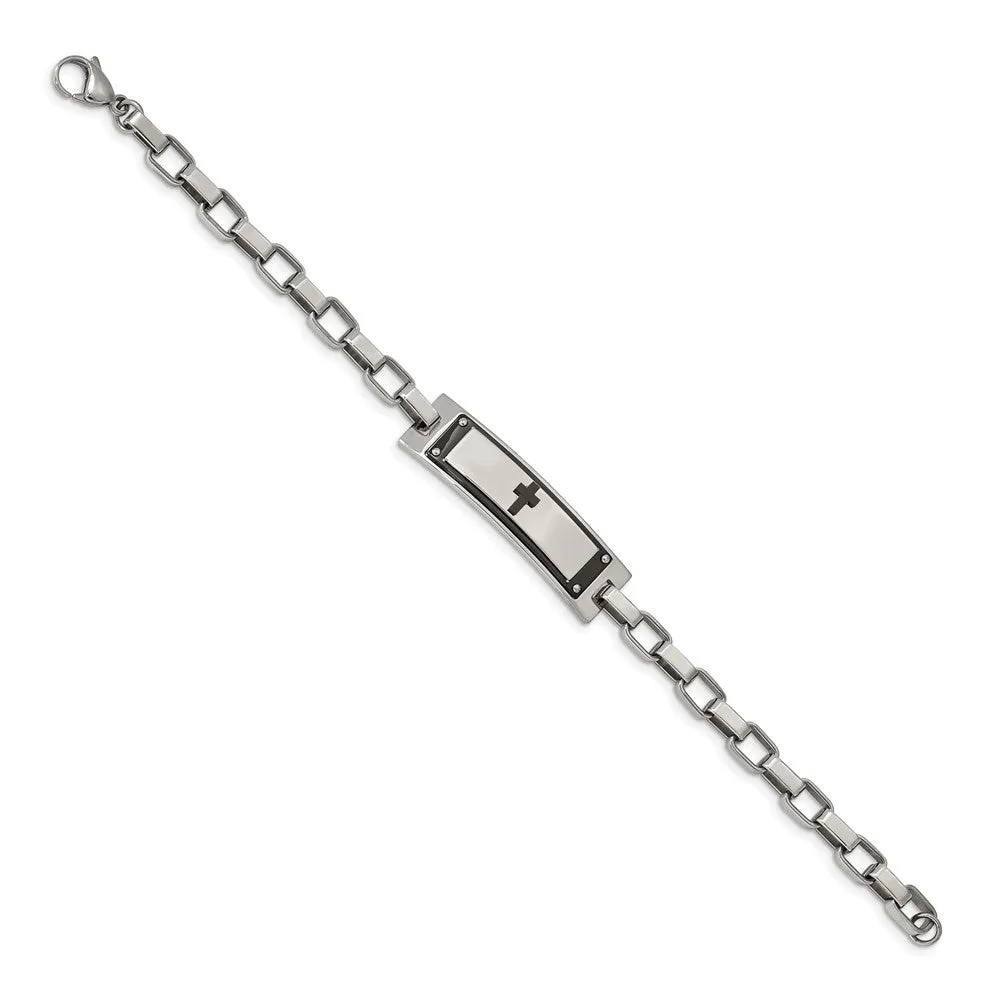 Chisel Stainless Steel Polished Black IP-plated Cross 8.5 inch ID Bracelet