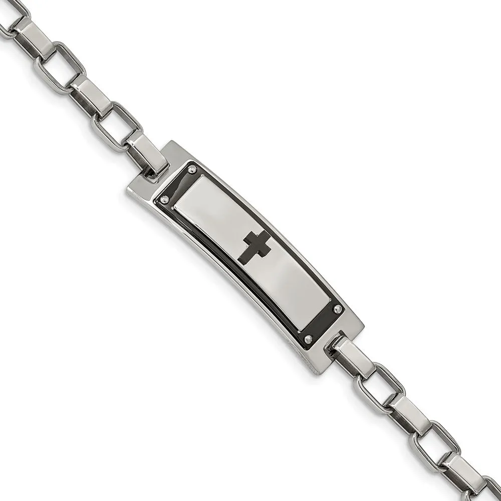Chisel Stainless Steel Polished Black IP-plated Cross 8.5 inch ID Bracelet