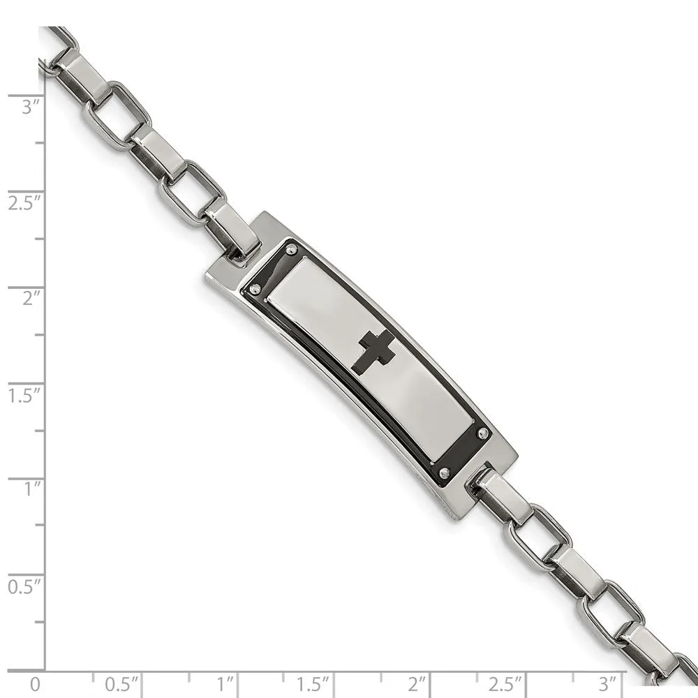 Chisel Stainless Steel Polished Black IP-plated Cross 8.5 inch ID Bracelet
