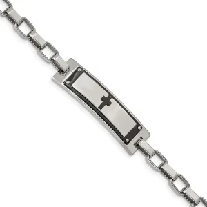 Chisel Stainless Steel Polished Black IP-plated Cross 8.5 inch ID Bracelet