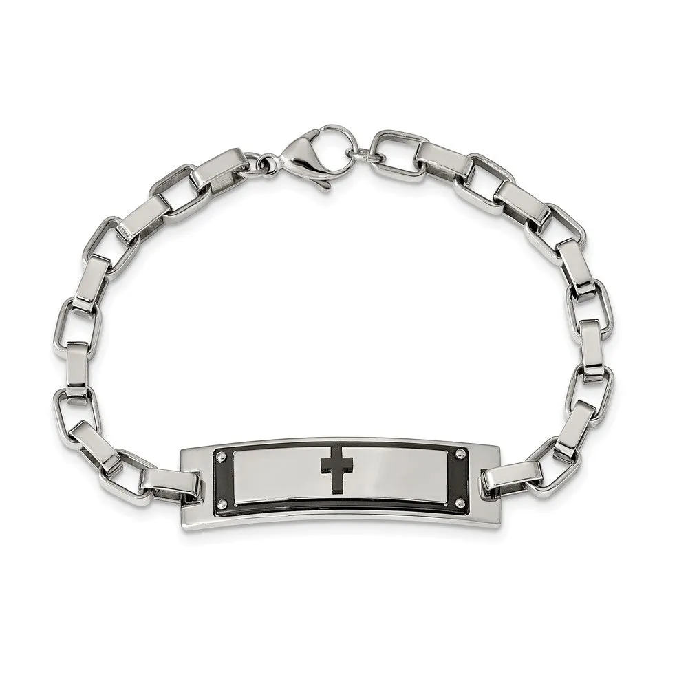 Chisel Stainless Steel Polished Black IP-plated Cross 8.5 inch ID Bracelet