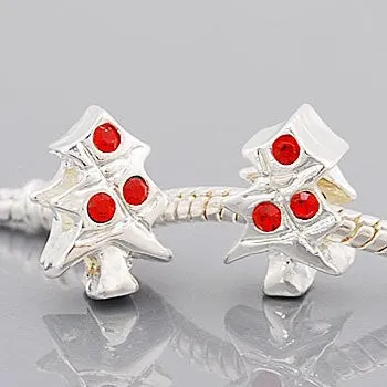 Christmas Tree with Red  Crystals Charm Compatible with European Snake Chain Charm Bracelet