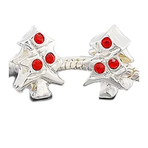 Christmas Tree with Red  Crystals Charm Compatible with European Snake Chain Charm Bracelet