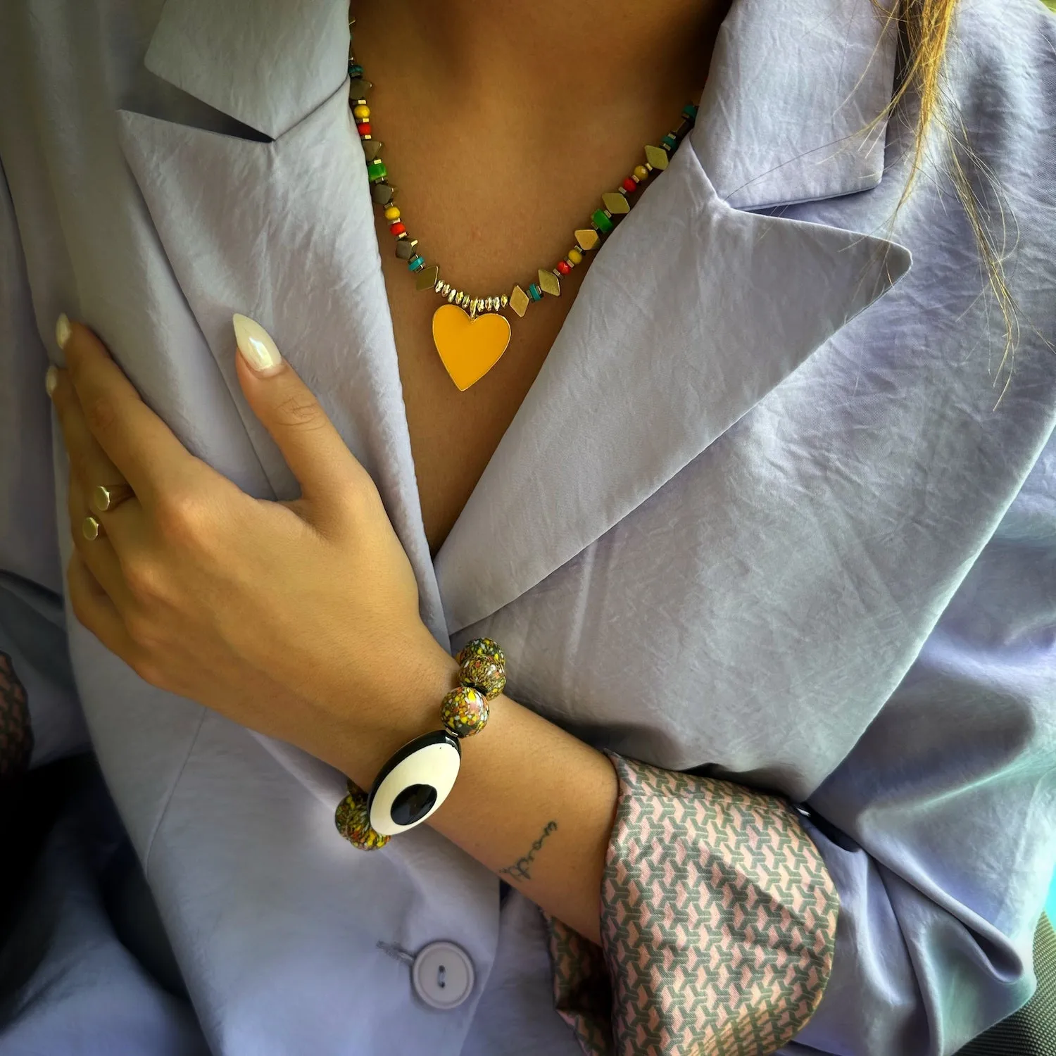 Chunky Evil Eye African Beaded Bracelet