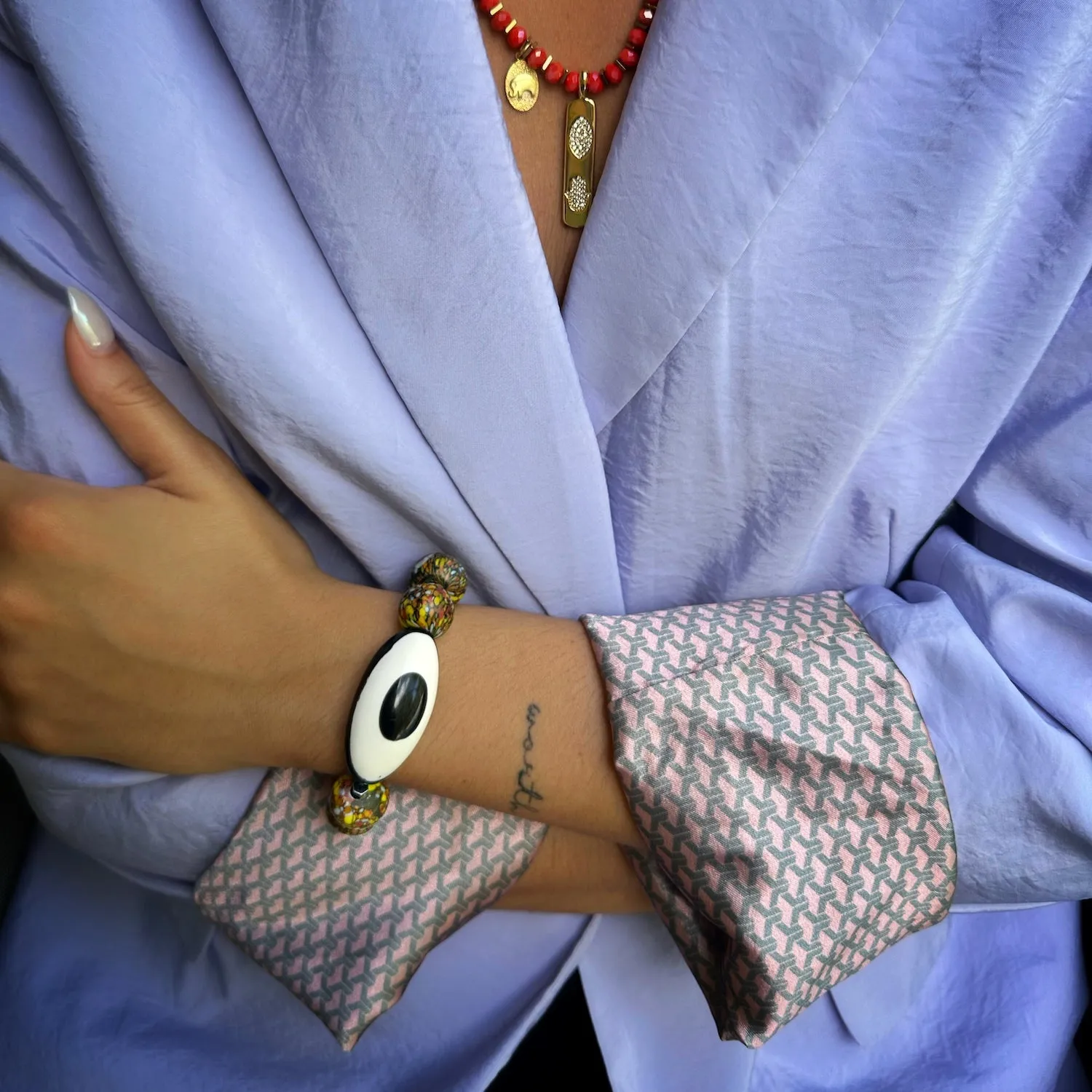 Chunky Evil Eye African Beaded Bracelet